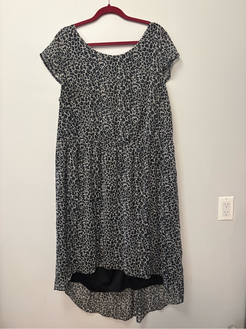 90s Leopard Print High-Low Dress in Black Grey Blue Sparkly